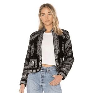 Revolve 500 Maison Cinqcent Velvet Beaded Jacket Blazer Black Sz XS